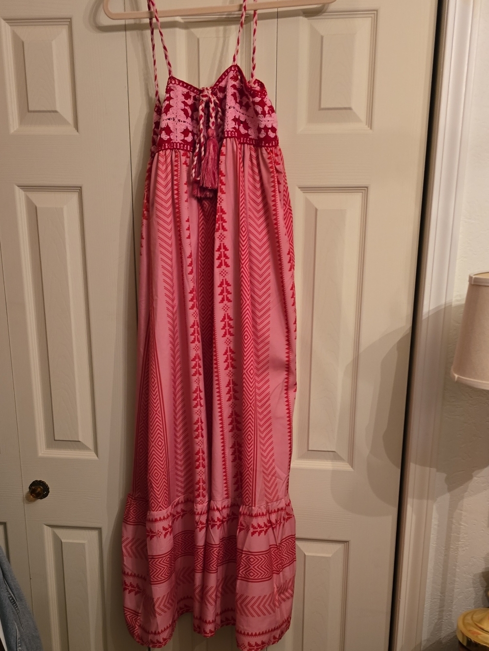 Women’s Pink Boho Maxi Skirt with Tassel Waist